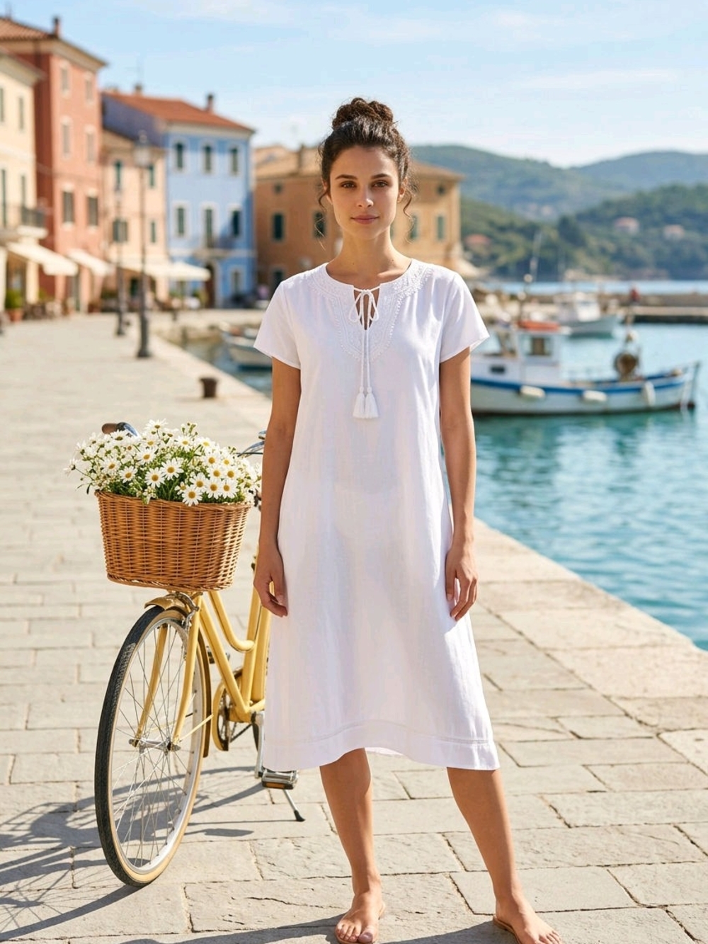 Chico's White Tassel-Tie Shift Dress